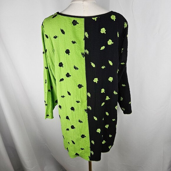 Ali Miles Tunic Top Large Green Floral Embroidered Long Sleeve Colorblock - Picture 6 of 11